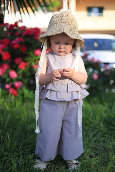 Cotton Ruffle Outfit for Baby Girl with Wide Leg Pants