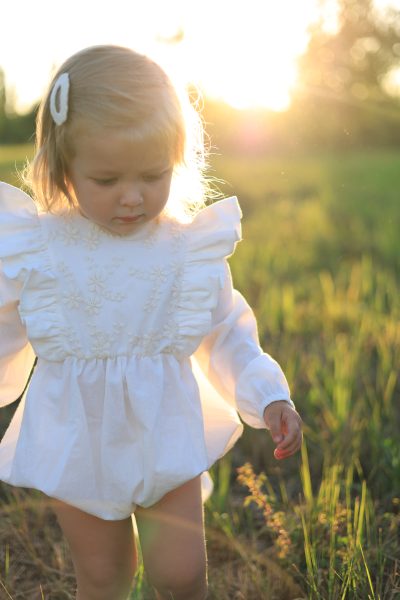 Dreamy White Baby Romper with Lace and Bow