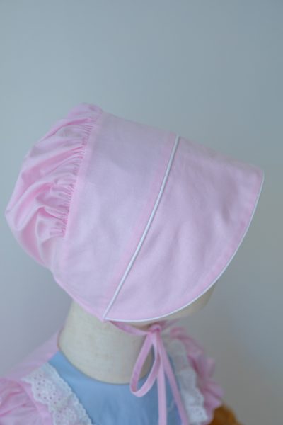 Pink Organic Cotton Bonnet for Baby Girl with White Trim