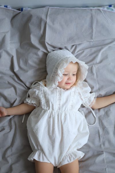 Handmade White Baby Romper with Lace