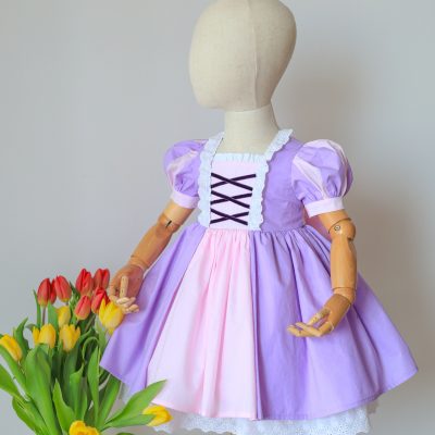 Rapunzel Inspired Lavender Princess Dress with Pink Bow