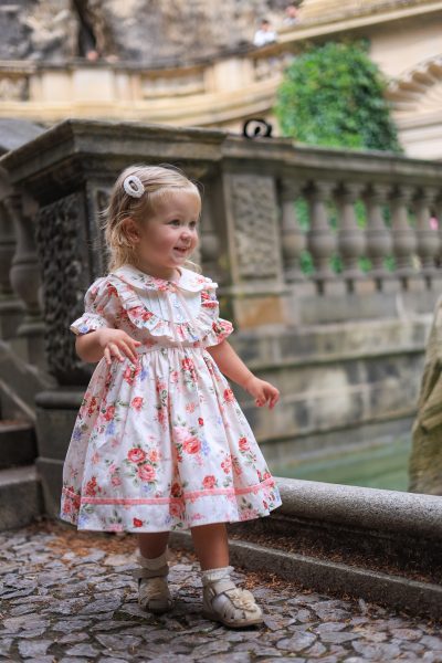 Pink Floral Toddler Party Dress with Peter Pan Collar