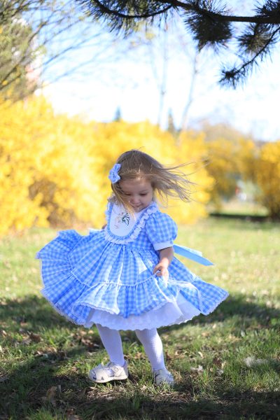 Blue Gingham Vintage Bunny Dress with Big Bow