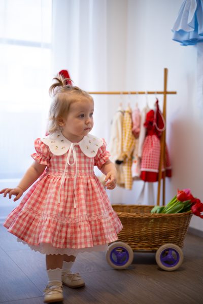 Easter Spring Baby Dress – Pink Gingham Cottagecore Dress