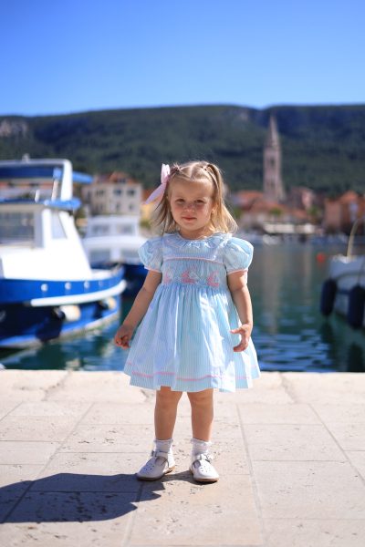 Light Blue Beach Dress for Girls with Smocked Bodice