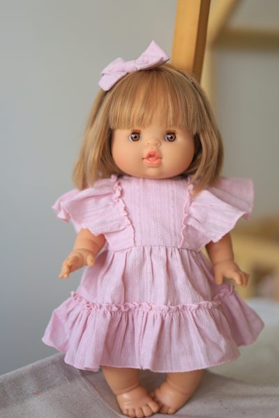 Pink Ruffle Doll Dress & Bow Headband for Minikane 32–34 cm