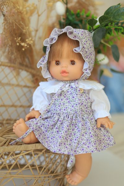 Floral Doll Dress & Bonnet and Blouse for Minikane 32–34 cm