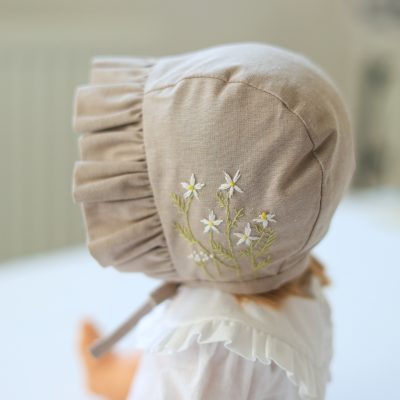 Embroidered Cotton Doll Bonnet for Minikane 32–34 cm