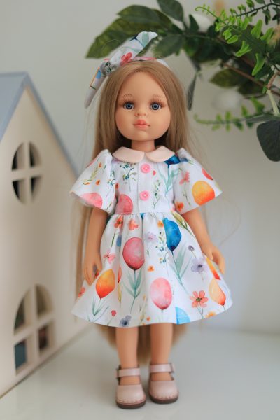 Birthday Doll Dress with Bow Headband for Paola Reina 32 cm
