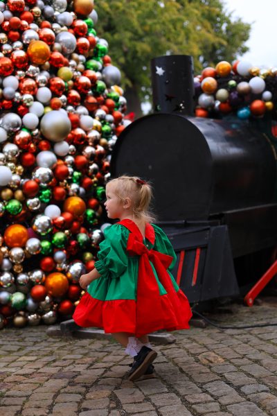 Vintage Christmas Dress for Girls – Red and Green Cotton Dress