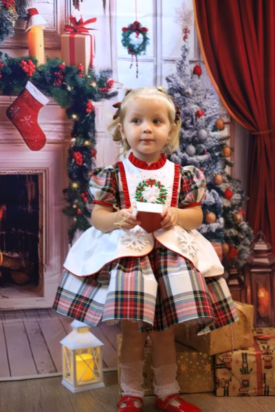 Embroidered Plaid Christmas Dress for Girls